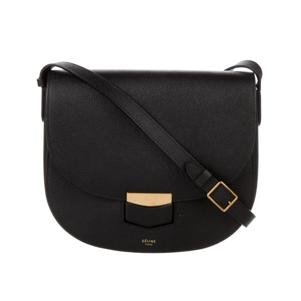 Celine Black Leather Crossbody Shoulder Bag with Gold Hardware